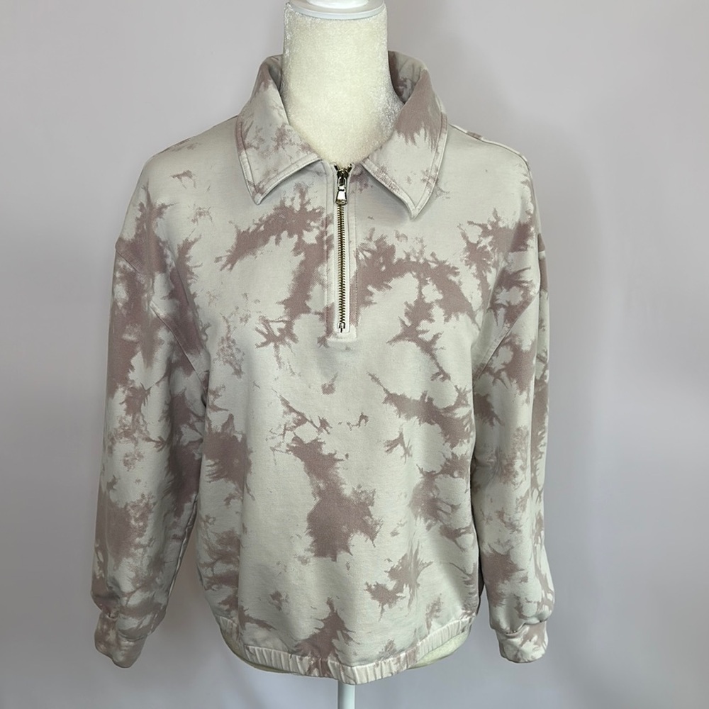 Varley Taupe and Cream Tie-Dye Half-Zip Pullover